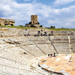 The ancient ruin of the Greek Theater to Syracuse Sicily.