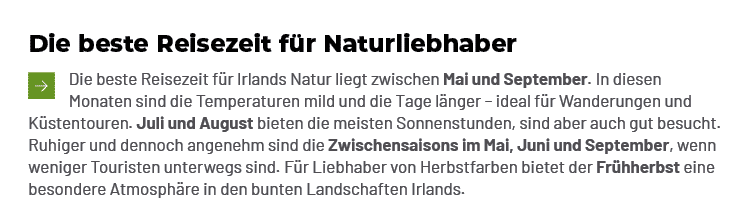 Die beste Reisezeit f r Naturliebhaber ￼Die beste Reisezeit f r Irlands Natur liegt zwischen Mai und September. In di...