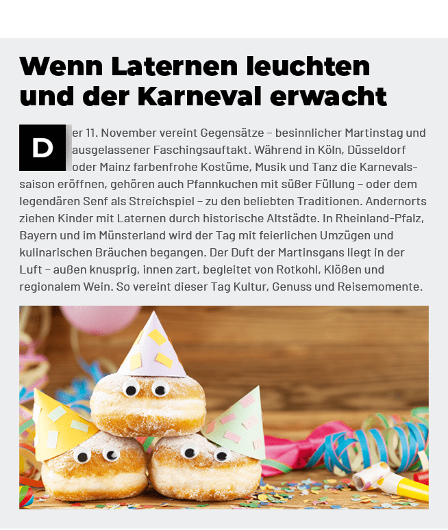 ￼er 11. November vereint Gegens tze – besinnlicher Martinstag und ausgelassener Faschingsauftakt. W hrend in K ln, D ...