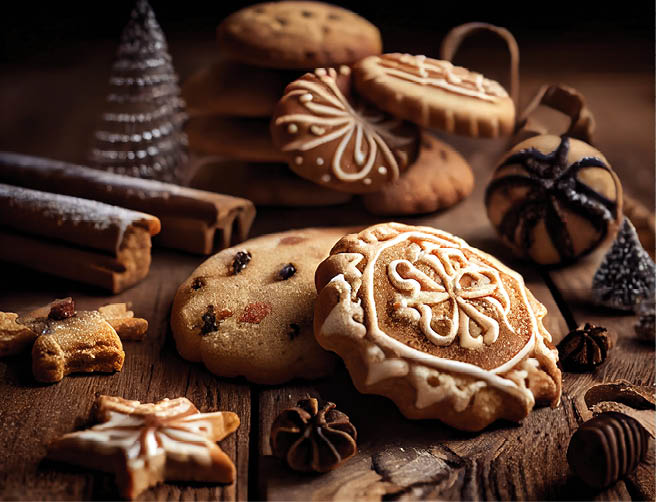 Delicious homemade Christmas cookies and other Christmas treats, close-up view.