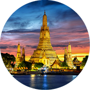 Wat Arun temple at twilight in Bangkok, Thailand.