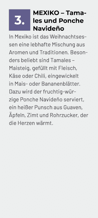 ￼Mexiko – Tamales und Ponche Navide o In Mexiko ist das Weihnachtsessen eine lebhafte Mischung aus Aromen und Traditi...