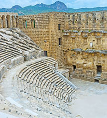Aspendos Amphitheater is the famous historic object of Antalya Province, it's preserved from times of ancient Pamphylia, Turkey.