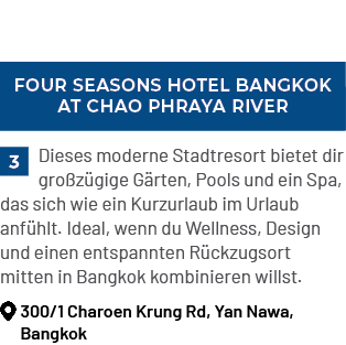 Four Seasons Hotel Bangkok at Chao Phraya River,￼Dieses moderne Stadtresort bietet dir gro z gige G rten, Pools und e...
