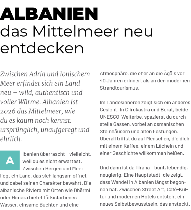 Albanien das Mittelmeer neu entdecken,Zwischen Adria und Ionischem Meer erfindet sich ein Land neu – wild, authentisc...